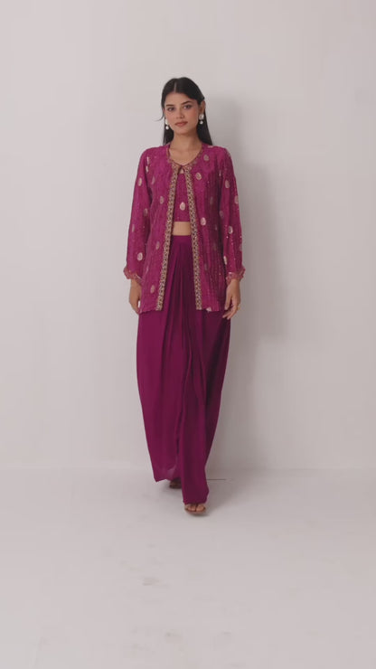 Rose Wine Red 3-Piece Indo-Western Set