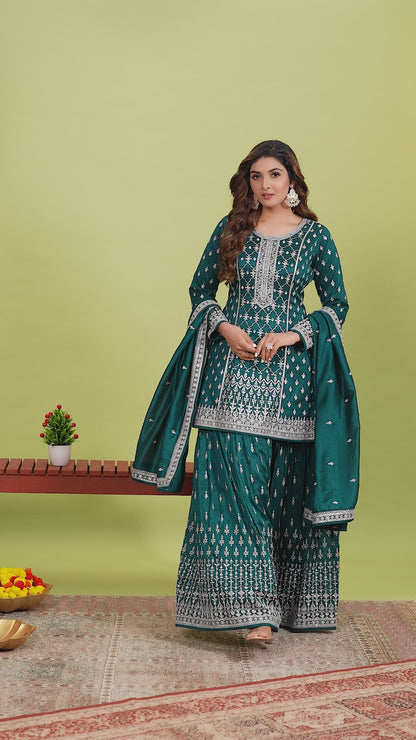 Mehndi Green Patiala Kurti and Sharara set