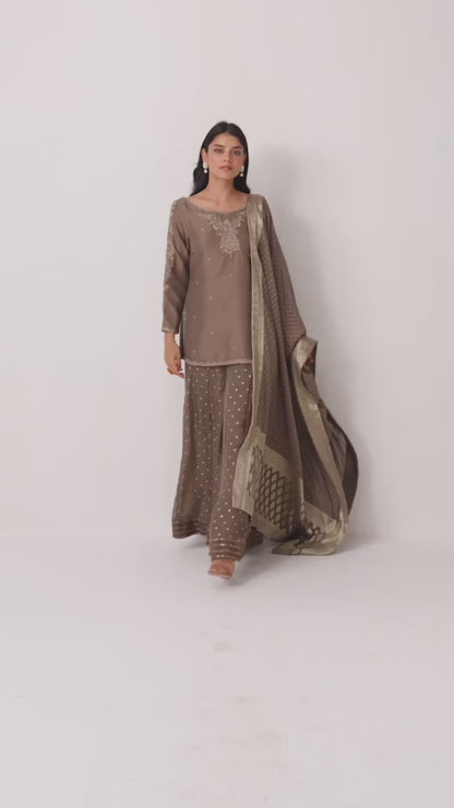 Brown Designer Palazzo Set with Dupatta