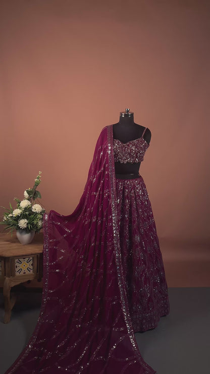 Plum Sequin Embroidered Designer Lehenga Set