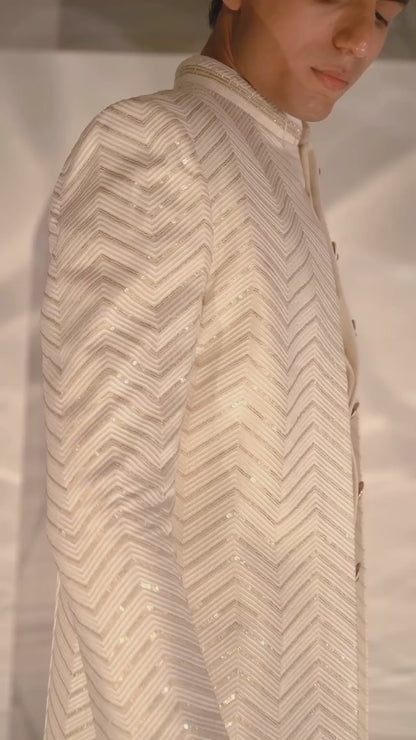 Pearl White Achkan-Style Indo-Western Set