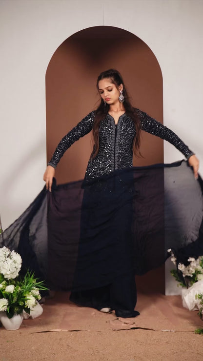 Royal Blues: Stunning Embroidered Palazzo Ensemble