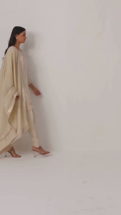 Off-White Designer Kurti Pant Set with Dupatta
