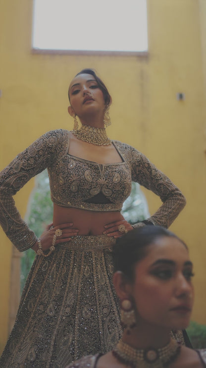 Wine Georgette Lehenga with Zardosi & Sequin Embroidery