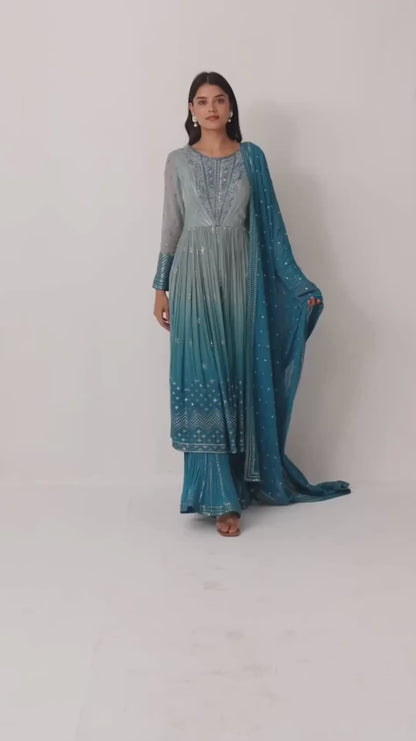 Two Tone Shade Indo Dress With Dupatta Set