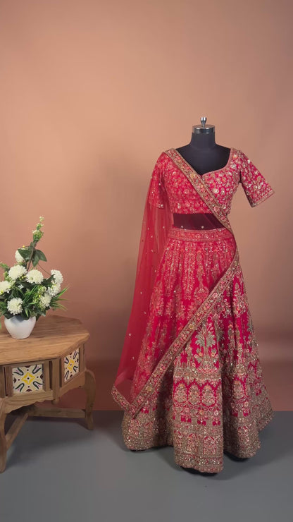 Regal Red Zari Embroidered Bridal Lehenga Set