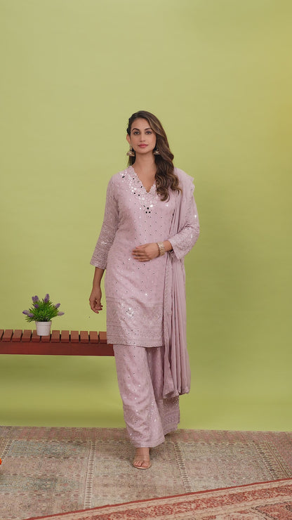 Pink Mirror work Patiala Kurti and Sharara set