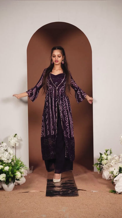 Purple Sequins Palazzo Set