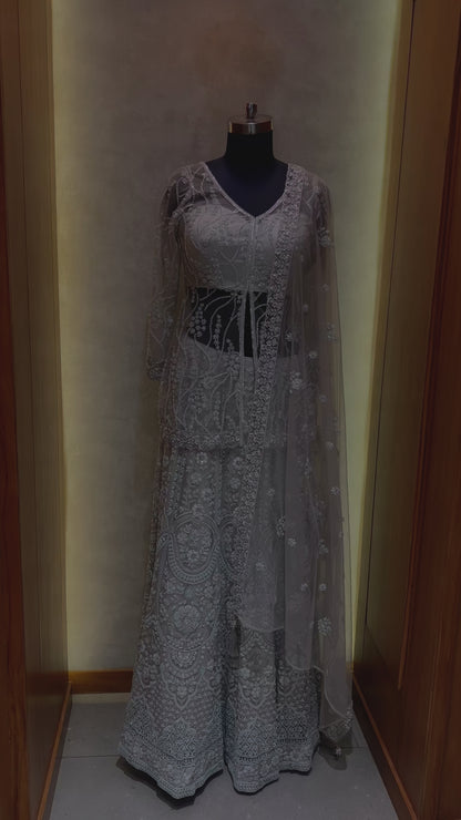 Grey net embroidered Lehnga Choli