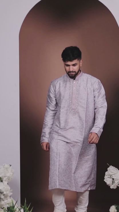 Ethereal Elegance: Pink Swan Kurta Set