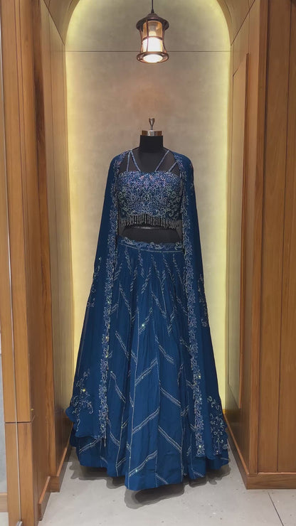 Navy Blue Diamond work Lehnga Choli