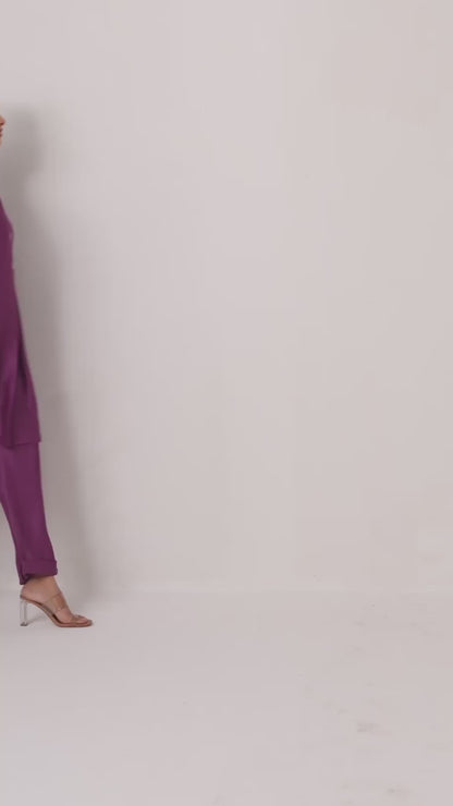 Wine-Colored Kurti Pant Set with Dupatta