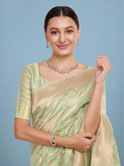 Green and Gold Zari Worked Silk Saree