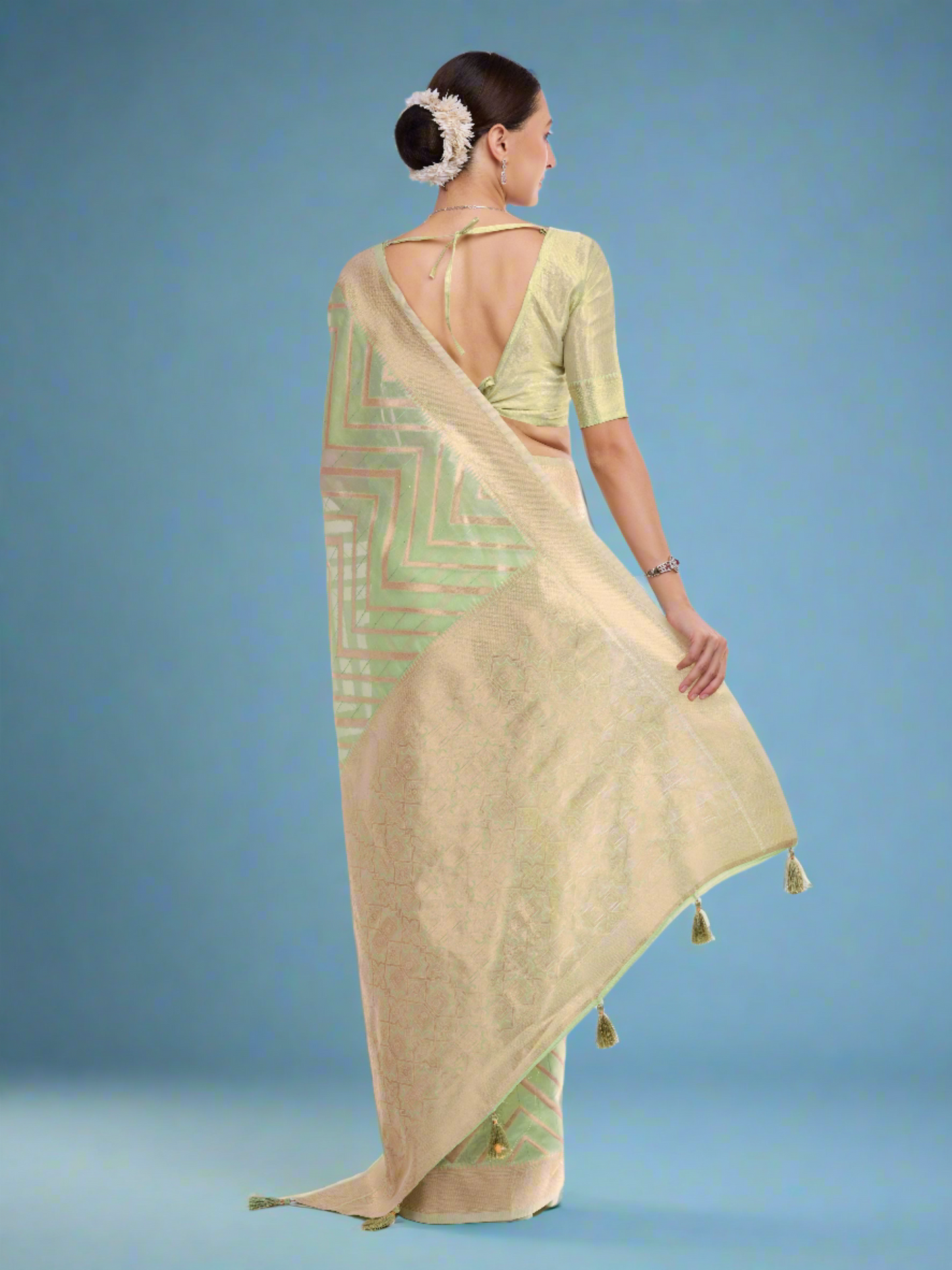 Green and Gold Zari Worked Silk Saree