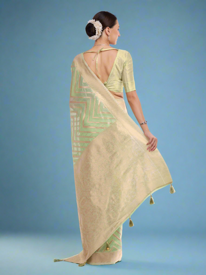 Green and Gold Zari Worked Silk Saree
