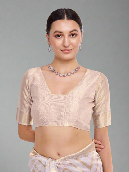 White and Gold Zari Work Silk Saree