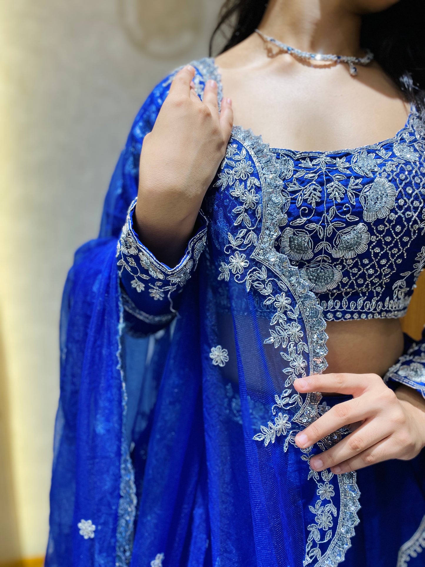 Traditional Blue Lehenga Choli with Silver Embroidery