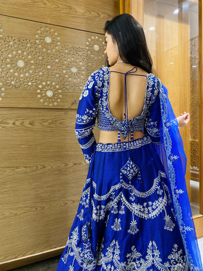 Traditional Blue Lehenga Choli with Silver Embroidery