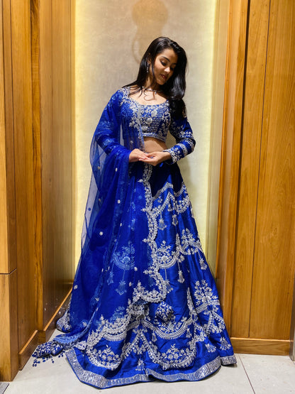 Traditional Blue Lehenga Choli with Silver Embroidery