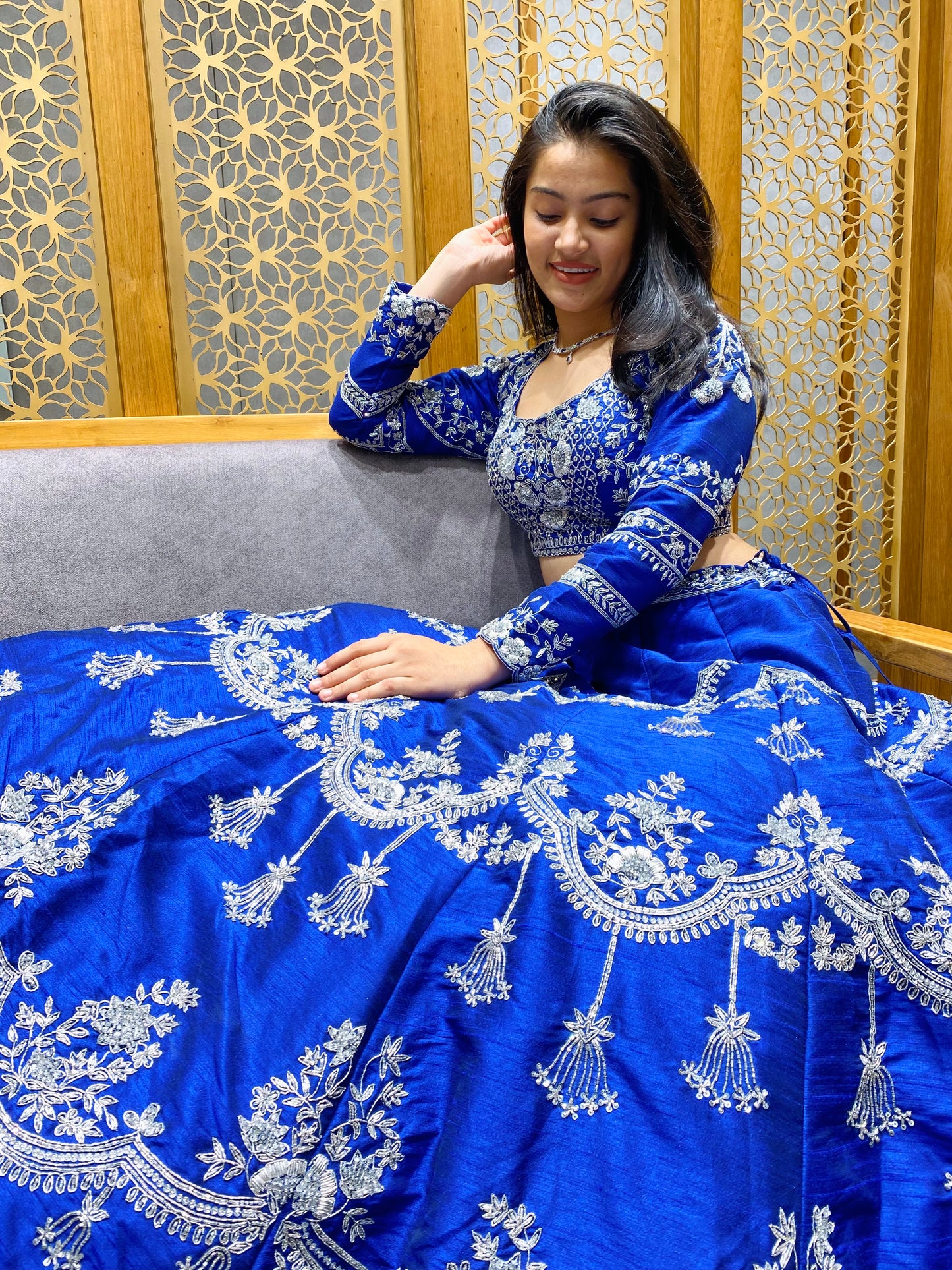 Traditional Blue Lehenga Choli with Silver Embroidery