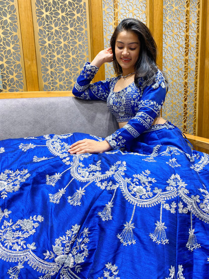 Traditional Blue Lehenga Choli with Silver Embroidery