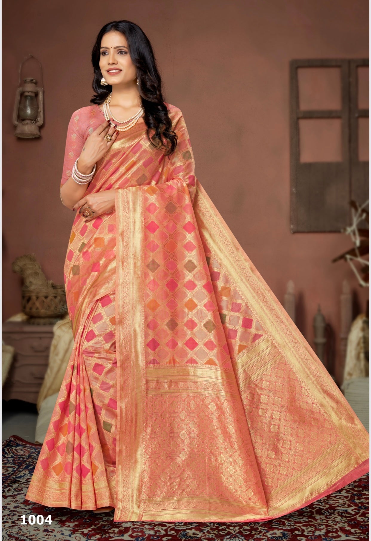Peach Banarasi Fancy Cotton Silk Saree